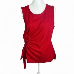 Halogen Red Ruched Sleeveless Top Size Small Draped Blouse Workwear Date Night
